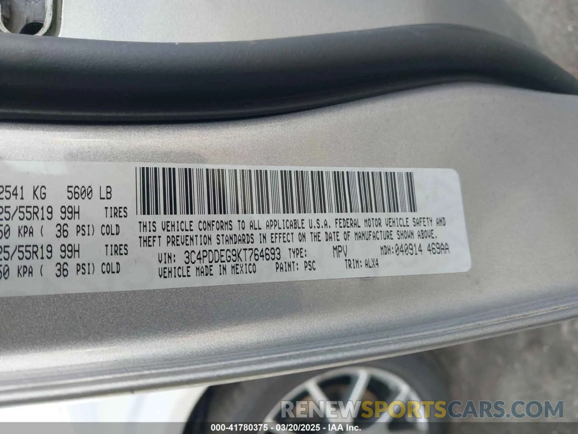 9 fotografías del automóvil dañado 3C4PDDEG9KT764693 DODGE JOURNEY 2019