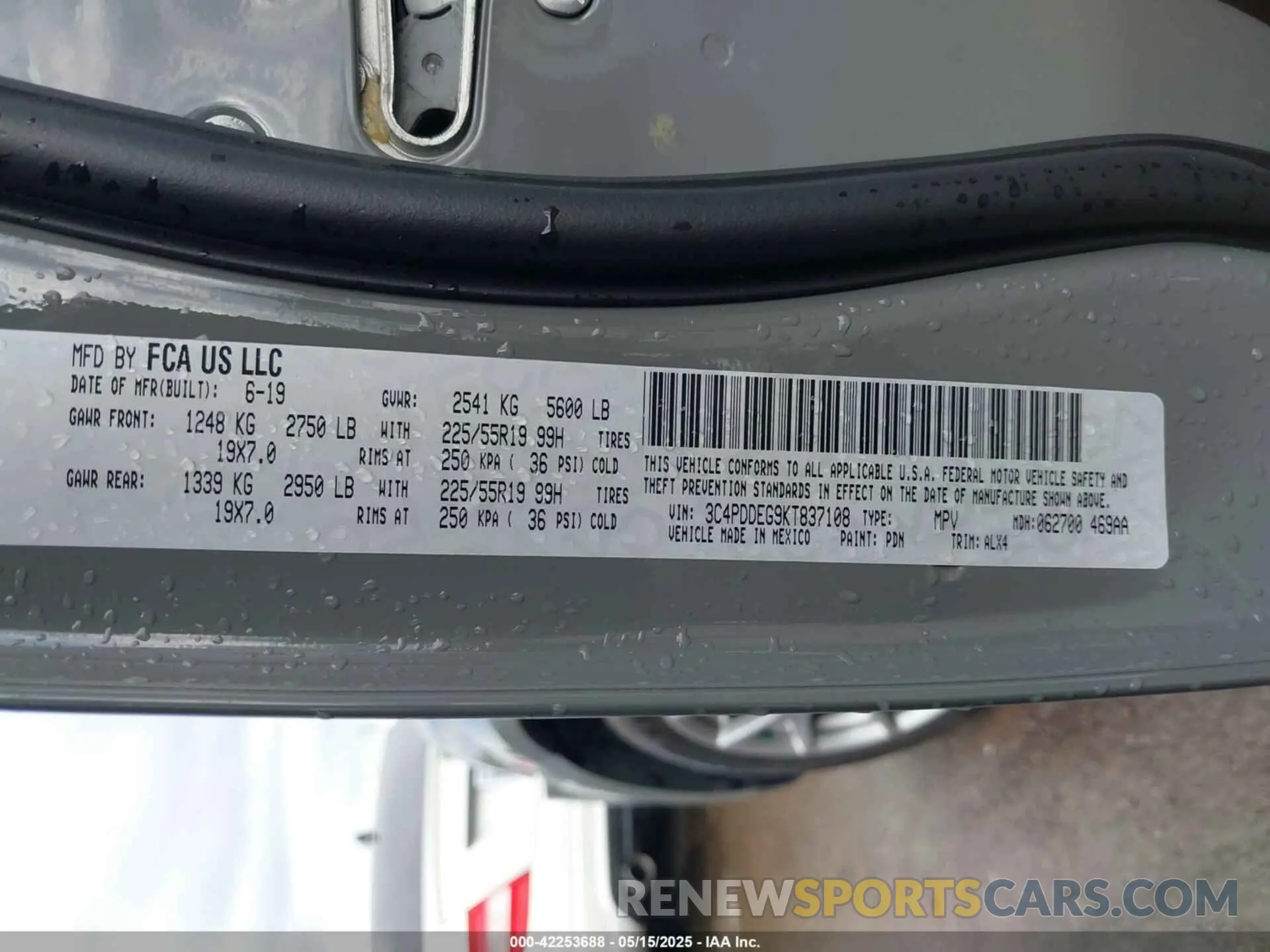 9 fotografías del automóvil dañado 3C4PDDEG9KT837108 DODGE JOURNEY 2019
