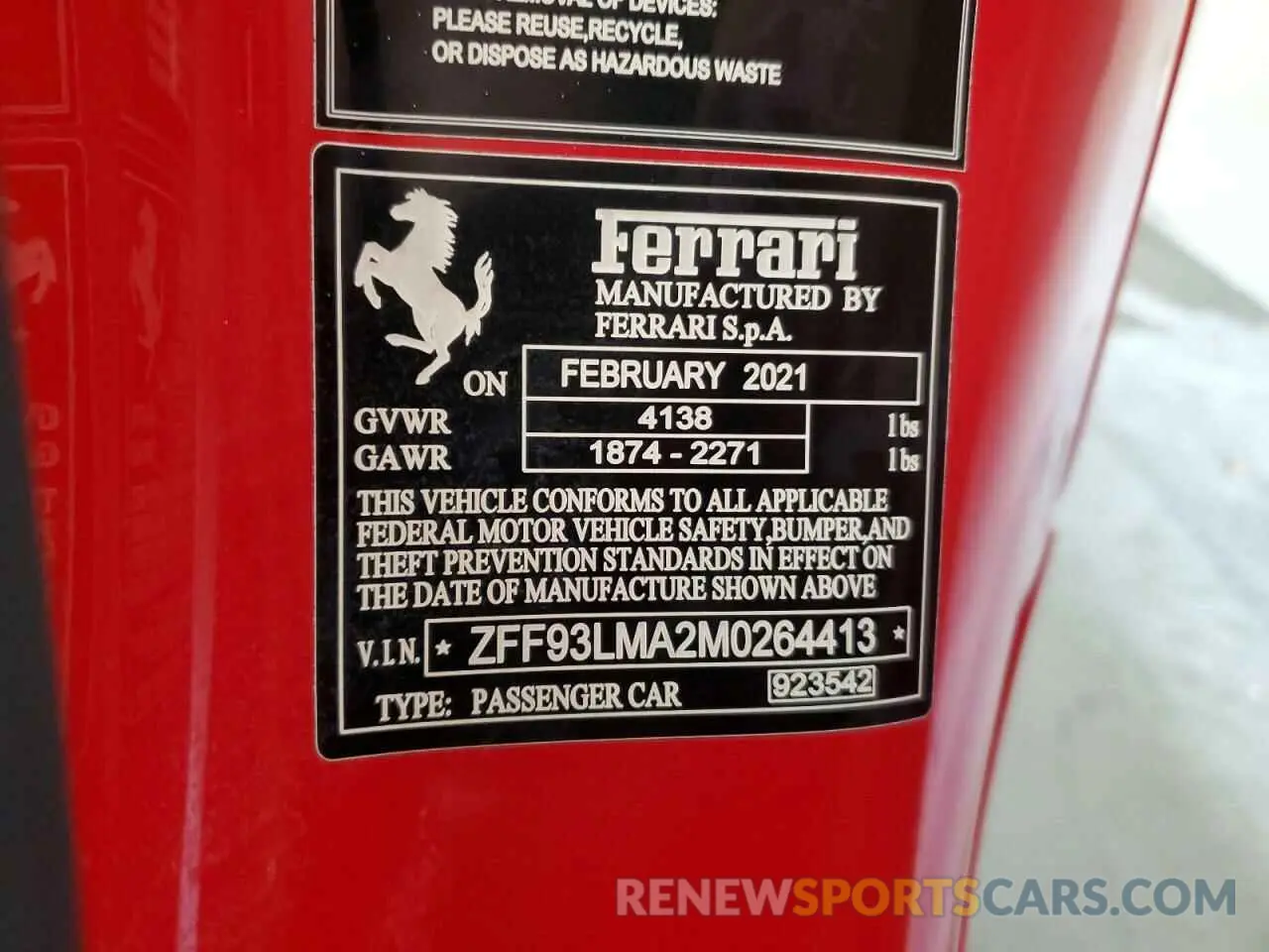 12 fotografías del automóvil dañado ZFF93LMA2M0264413 FERRARI ALL MODELS 2021