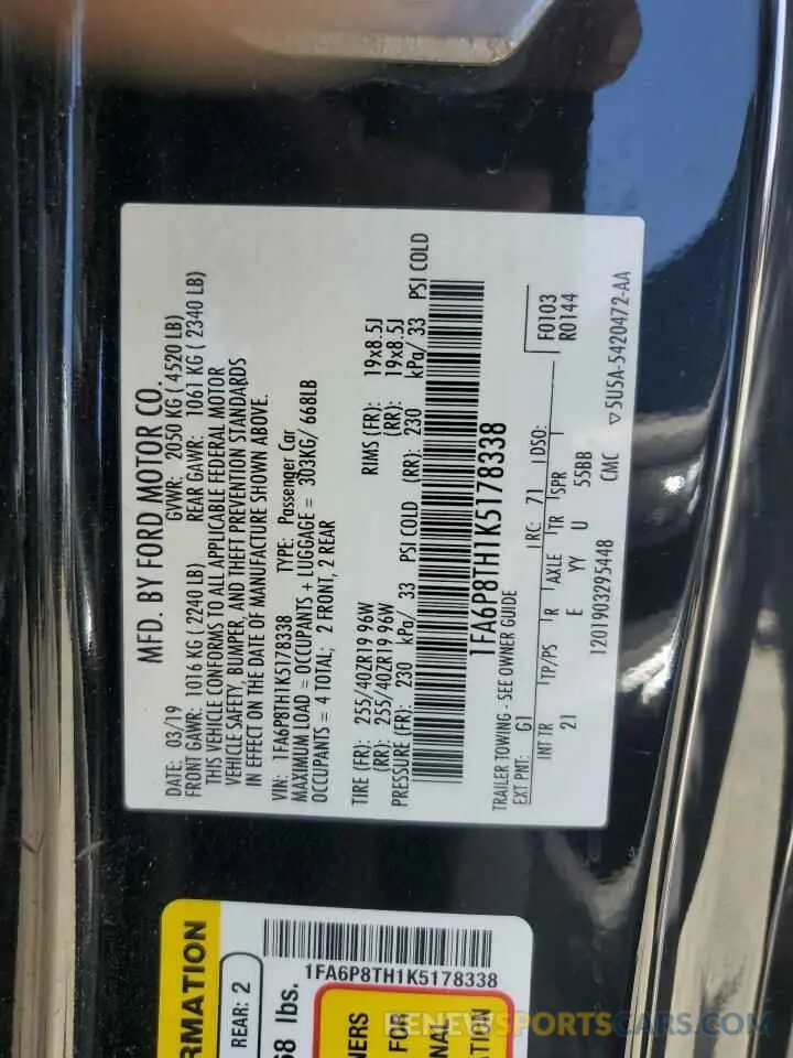13 fotografías del automóvil dañado 1FA6P8TH1K5178338 FORD ALL Models 2019