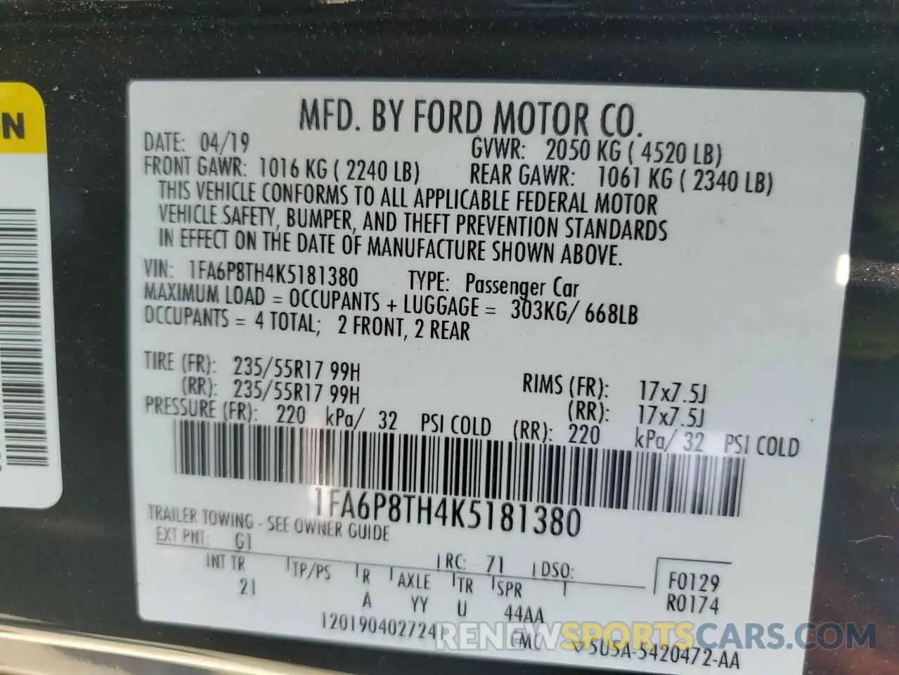 12 fotografías del automóvil dañado 1FA6P8TH4K5181380 FORD ALL Models 2019