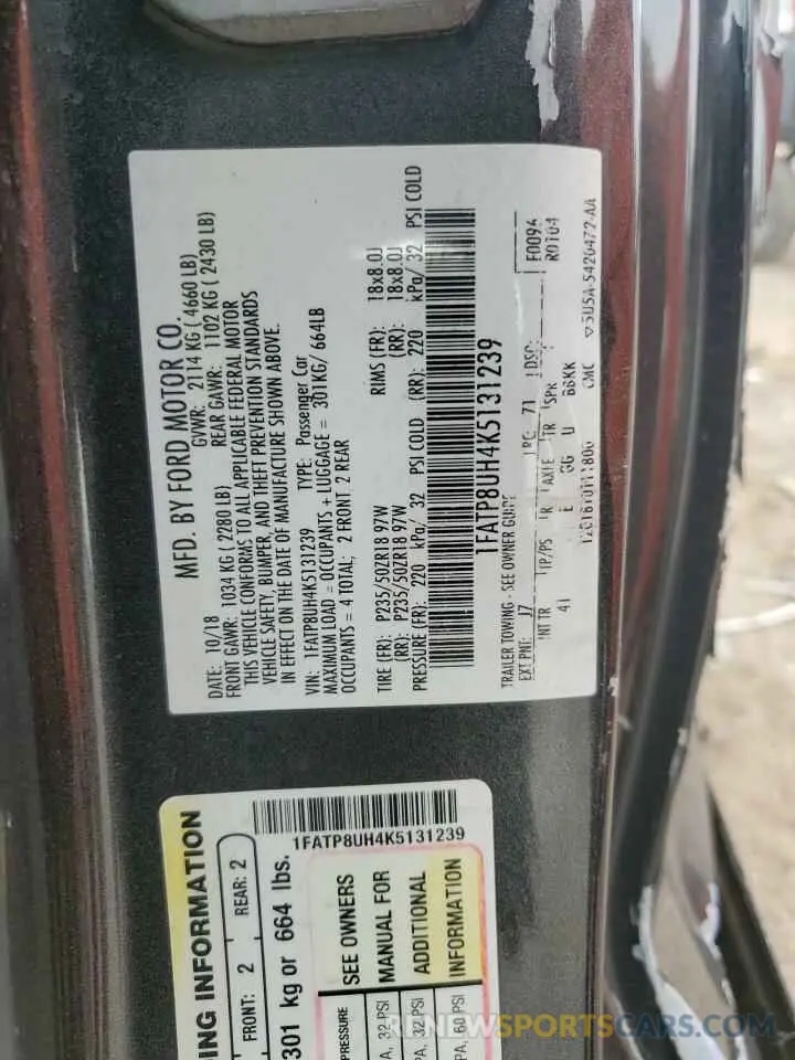 13 fotografías del automóvil dañado 1FATP8UH4K5131239 FORD ALL Models 2019