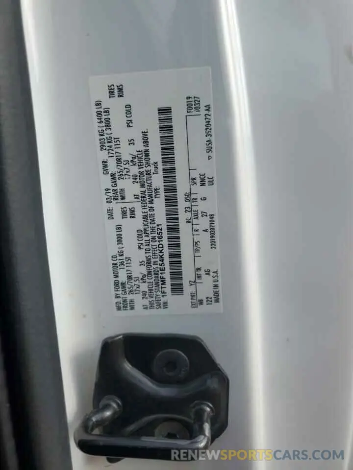 12 fotografías del automóvil dañado 1FTMF1E54KKD16521 FORD All Models 2019