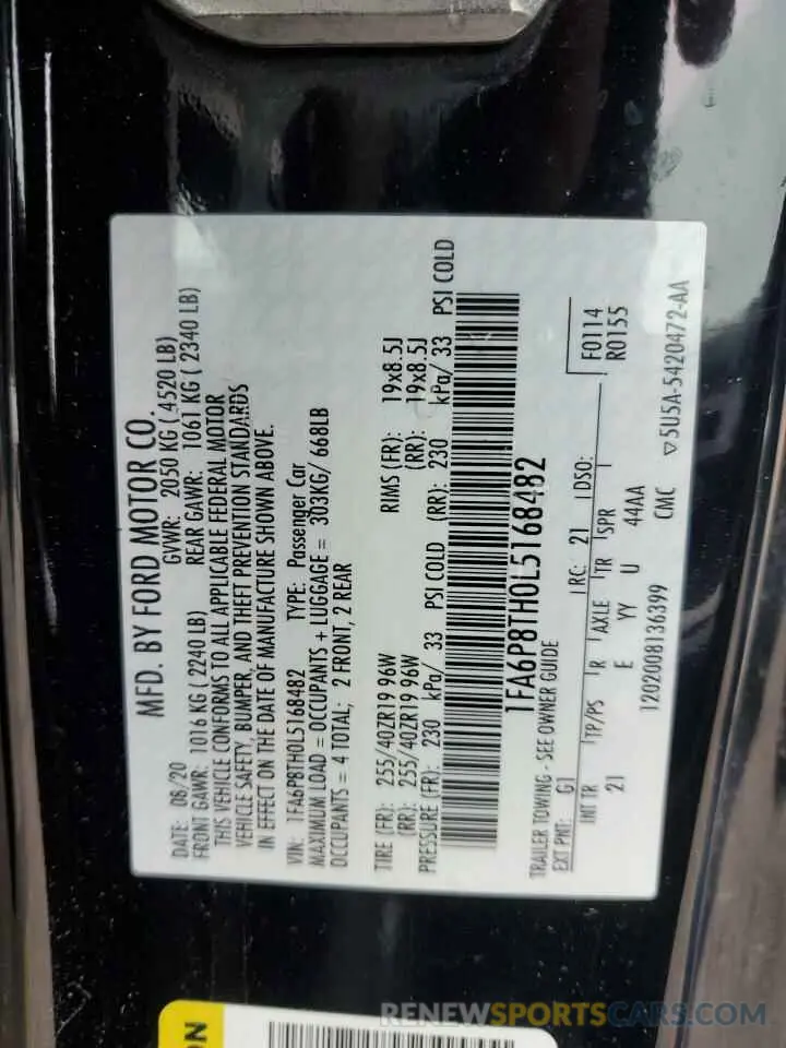 12 fotografías del automóvil dañado 1FA6P8TH0L5168482 FORD ALL Models 2020