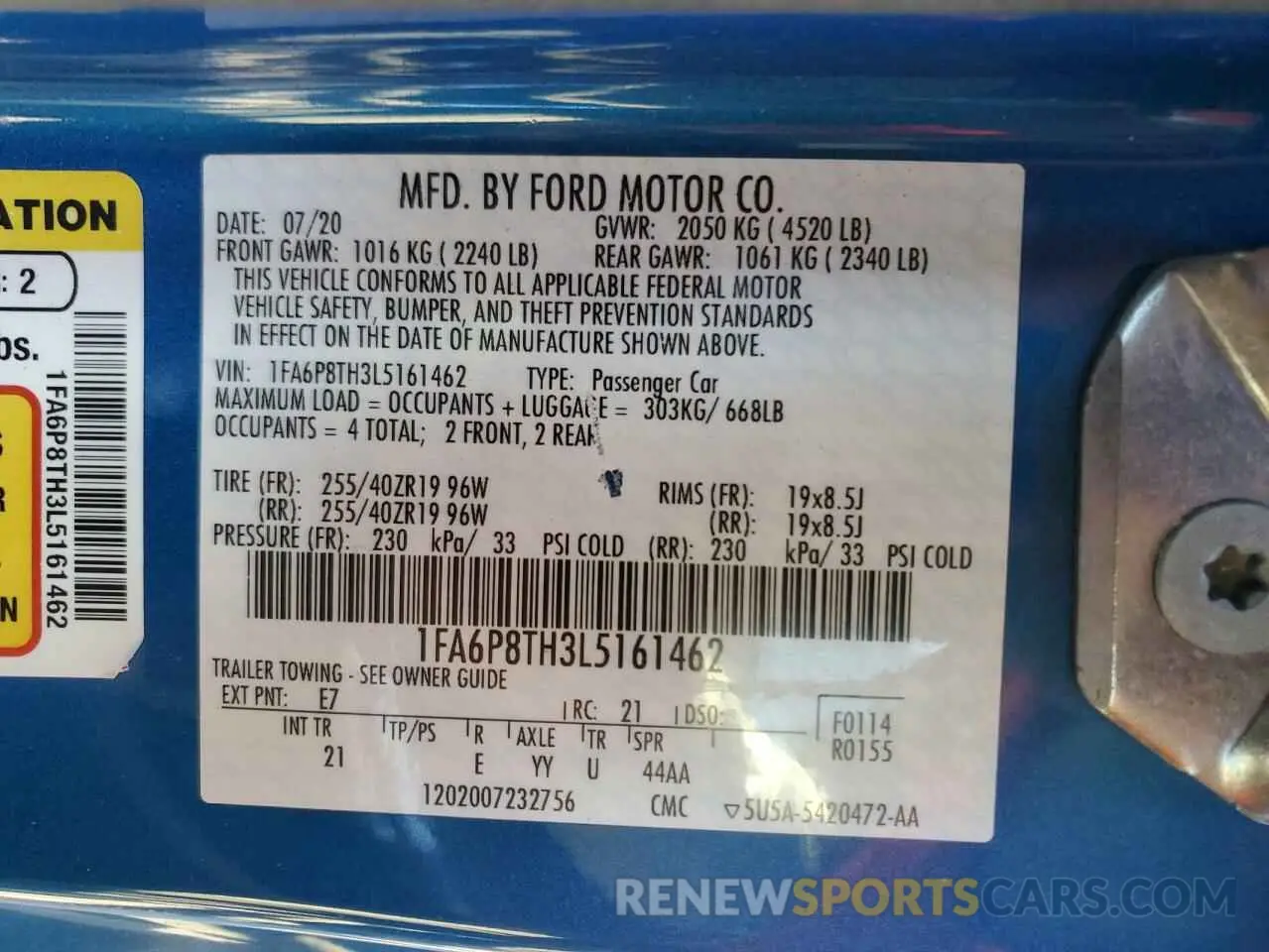 12 fotografías del automóvil dañado 1FA6P8TH3L5161462 FORD ALL Models 2020