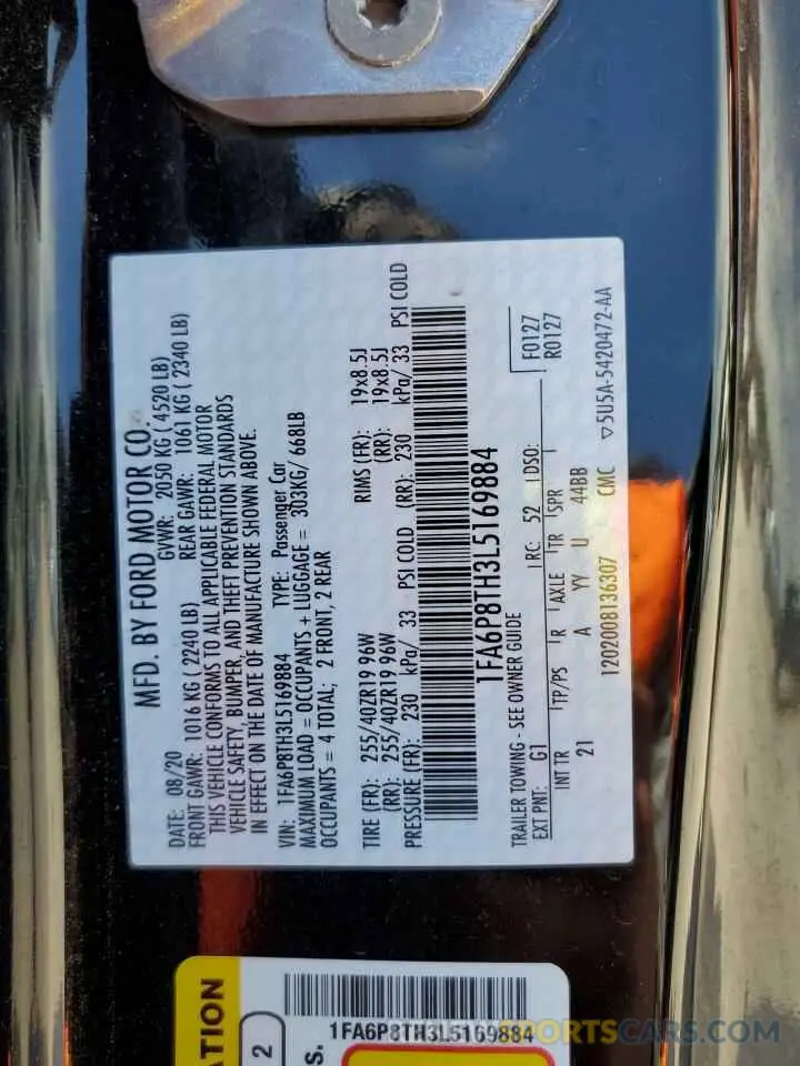12 fotografías del automóvil dañado 1FA6P8TH3L5169884 FORD ALL Models 2020