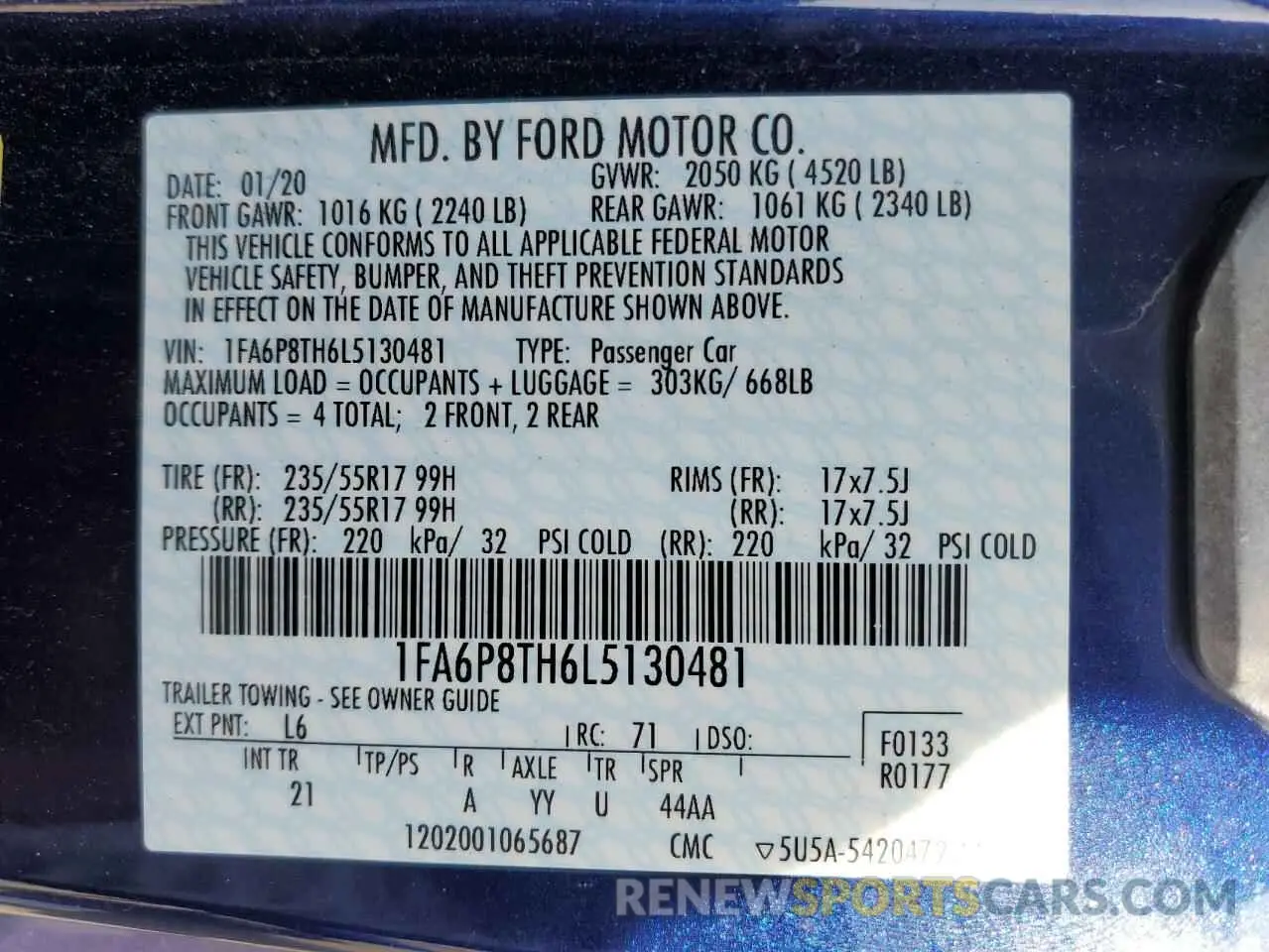 14 fotografías del automóvil dañado 1FA6P8TH6L5130481 FORD ALL Models 2020
