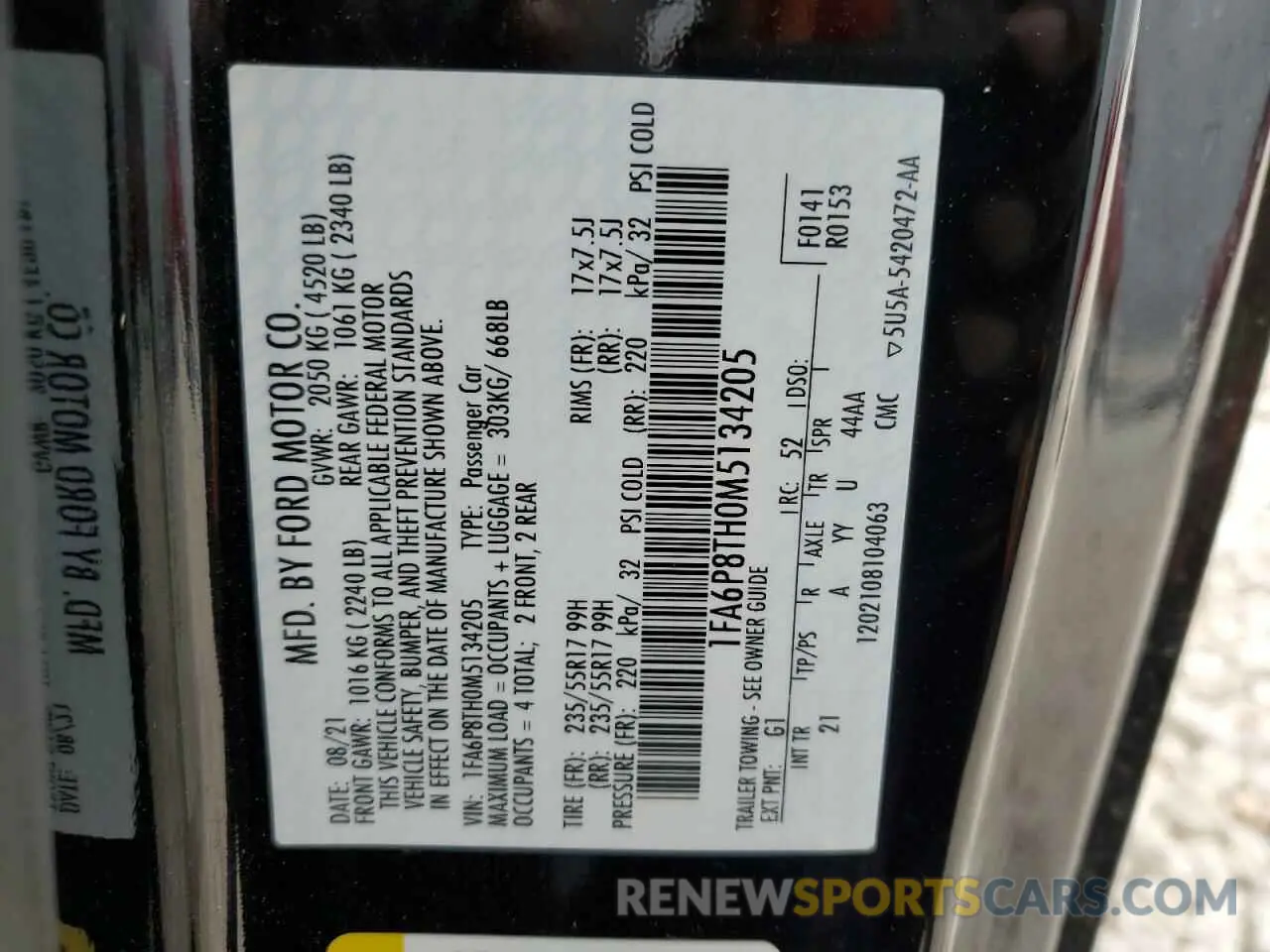 15 fotografías del automóvil dañado 1FA6P8TH0M5134205 FORD ALL Models 2021