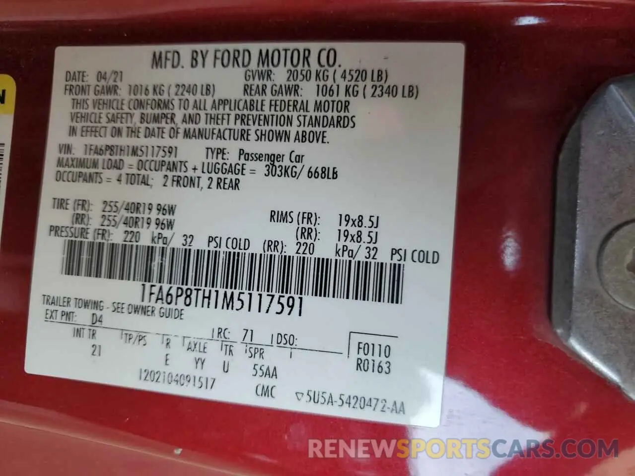 13 fotografías del automóvil dañado 1FA6P8TH1M5117591 FORD ALL Models 2021