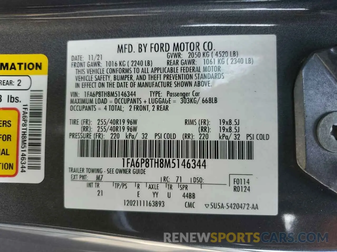 14 fotografías del automóvil dañado 1FA6P8TH8M5146344 FORD ALL Models 2021