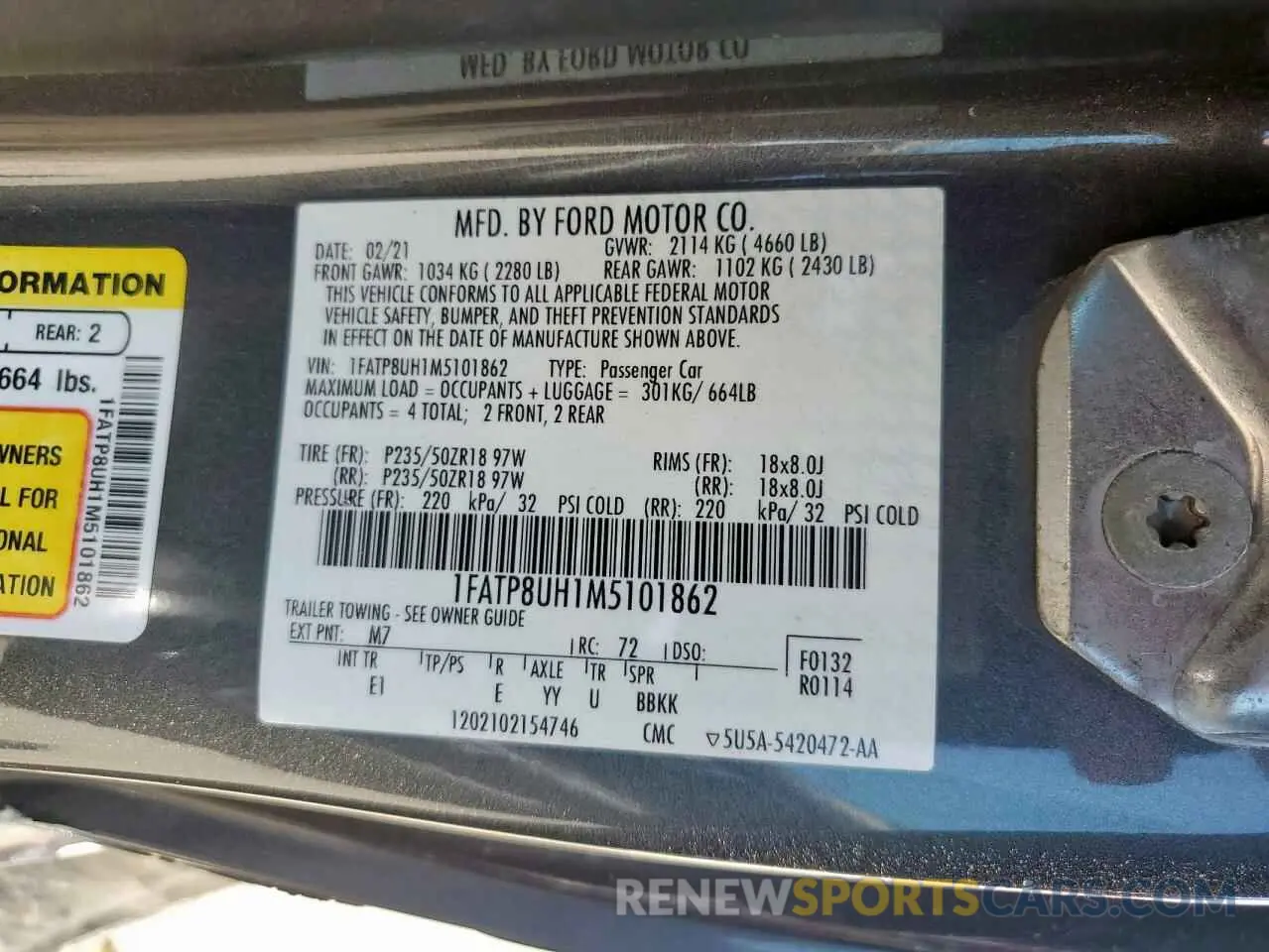 12 fotografías del automóvil dañado 1FATP8UH1M5101862 FORD ALL Models 2021