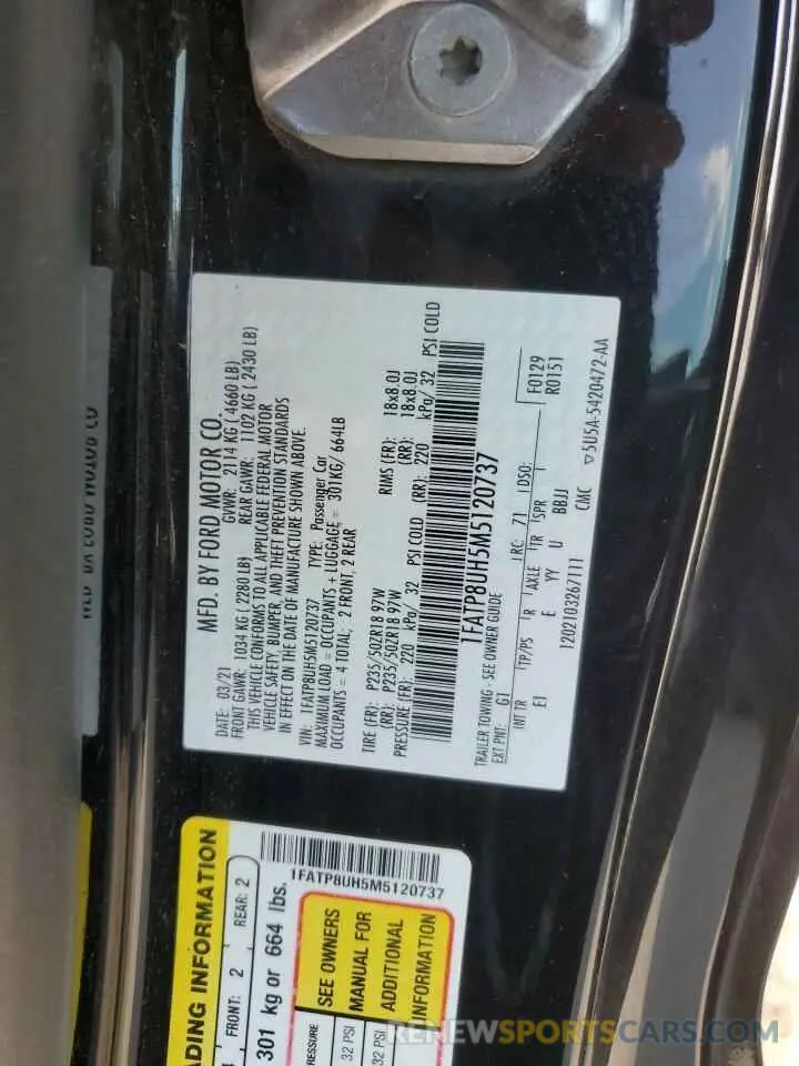 13 fotografías del automóvil dañado 1FATP8UH5M5120737 FORD ALL Models 2021
