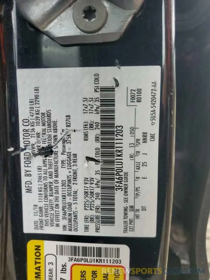 12 fotografías del automóvil dañado 3FA6P0LU1KR111203 FORD ALL Models 2021