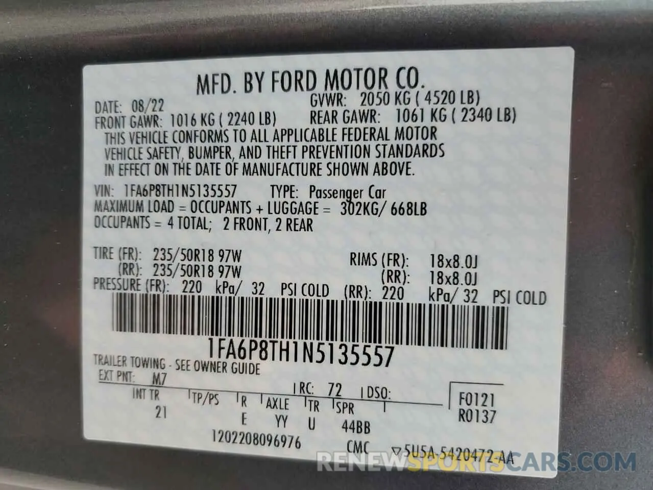 12 fotografías del automóvil dañado 1FA6P8TH1N5135557 FORD ALL Models 2022