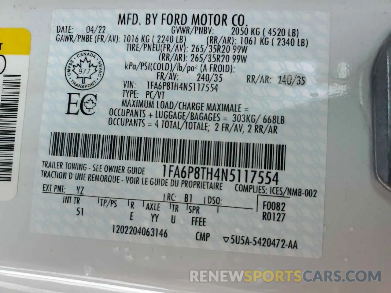 13 fotografías del automóvil dañado 1FA6P8TH4N5117554 FORD ALL Models 2022