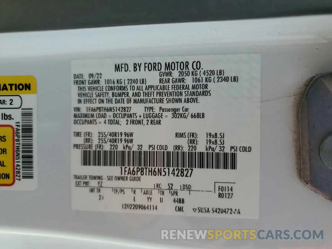 12 fotografías del automóvil dañado 1FA6P8TH6N5142827 FORD ALL Models 2022