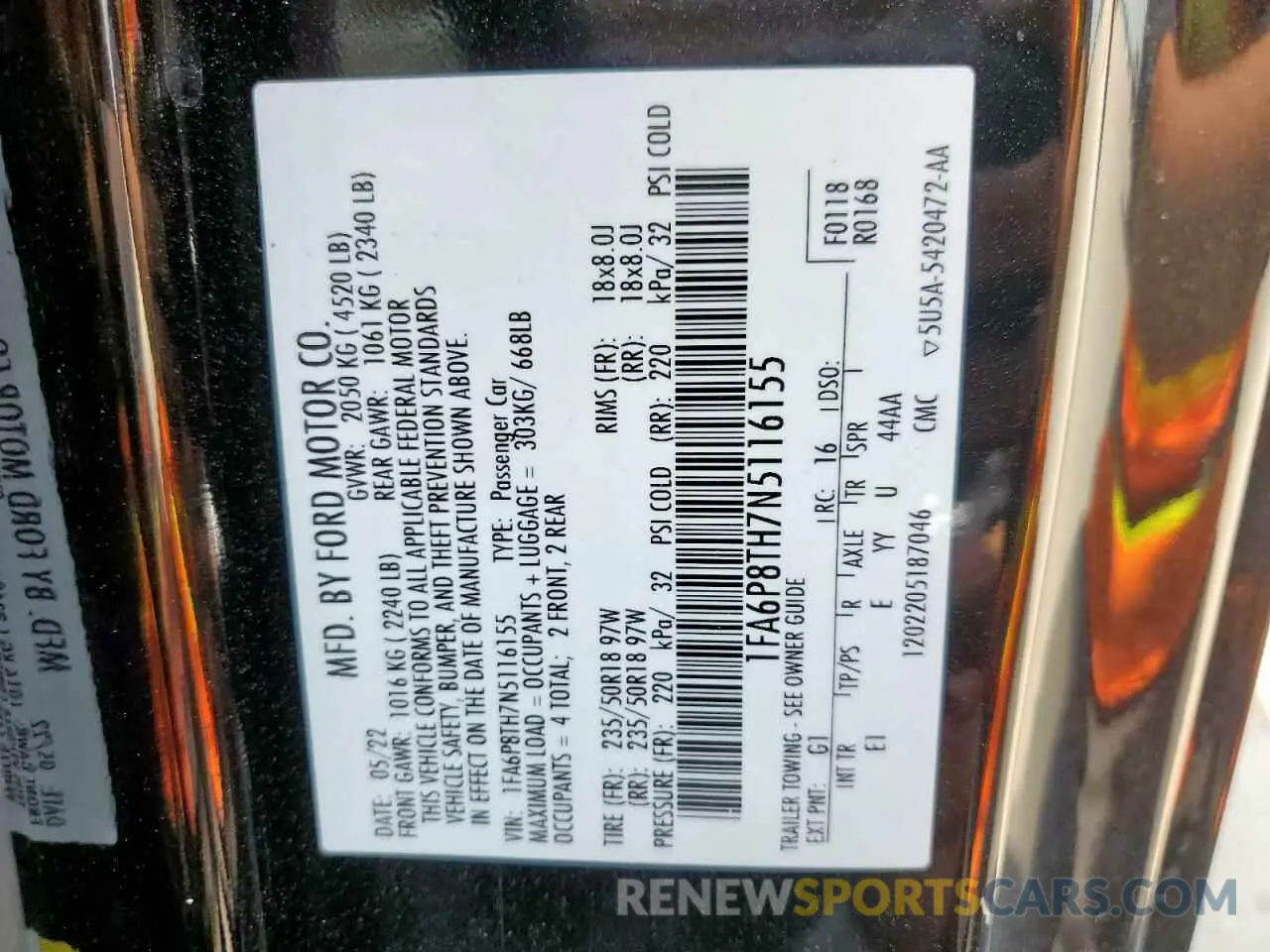 13 fotografías del automóvil dañado 1FA6P8TH7N5116155 FORD ALL Models 2022