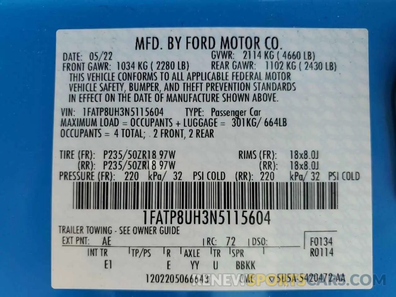 12 fotografías del automóvil dañado 1FATP8UH3N5115604 FORD ALL Models 2022