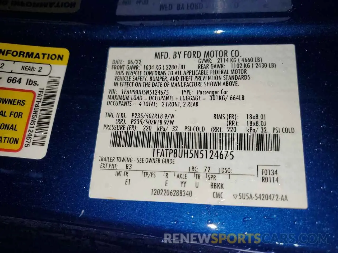 12 fotografías del automóvil dañado 1FATP8UH5N5124675 FORD ALL Models 2022