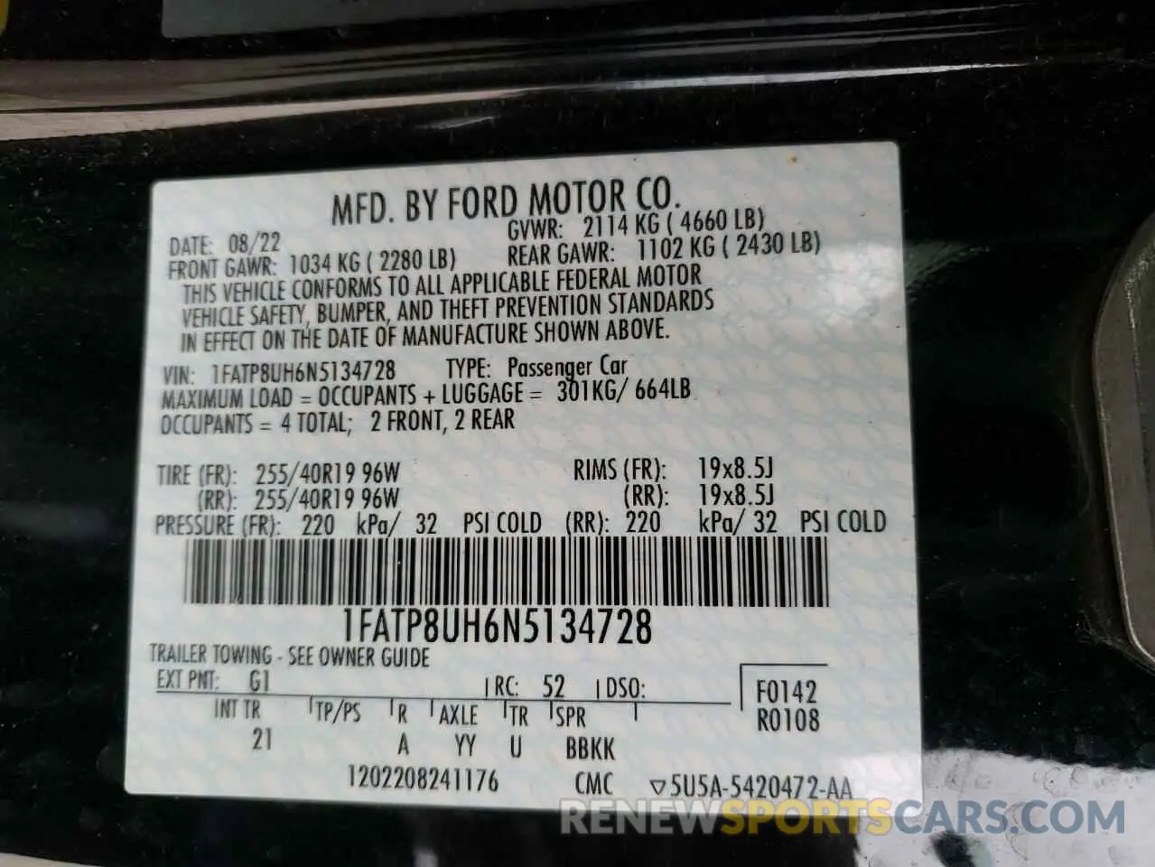 12 fotografías del automóvil dañado 1FATP8UH6N5134728 FORD ALL Models 2022
