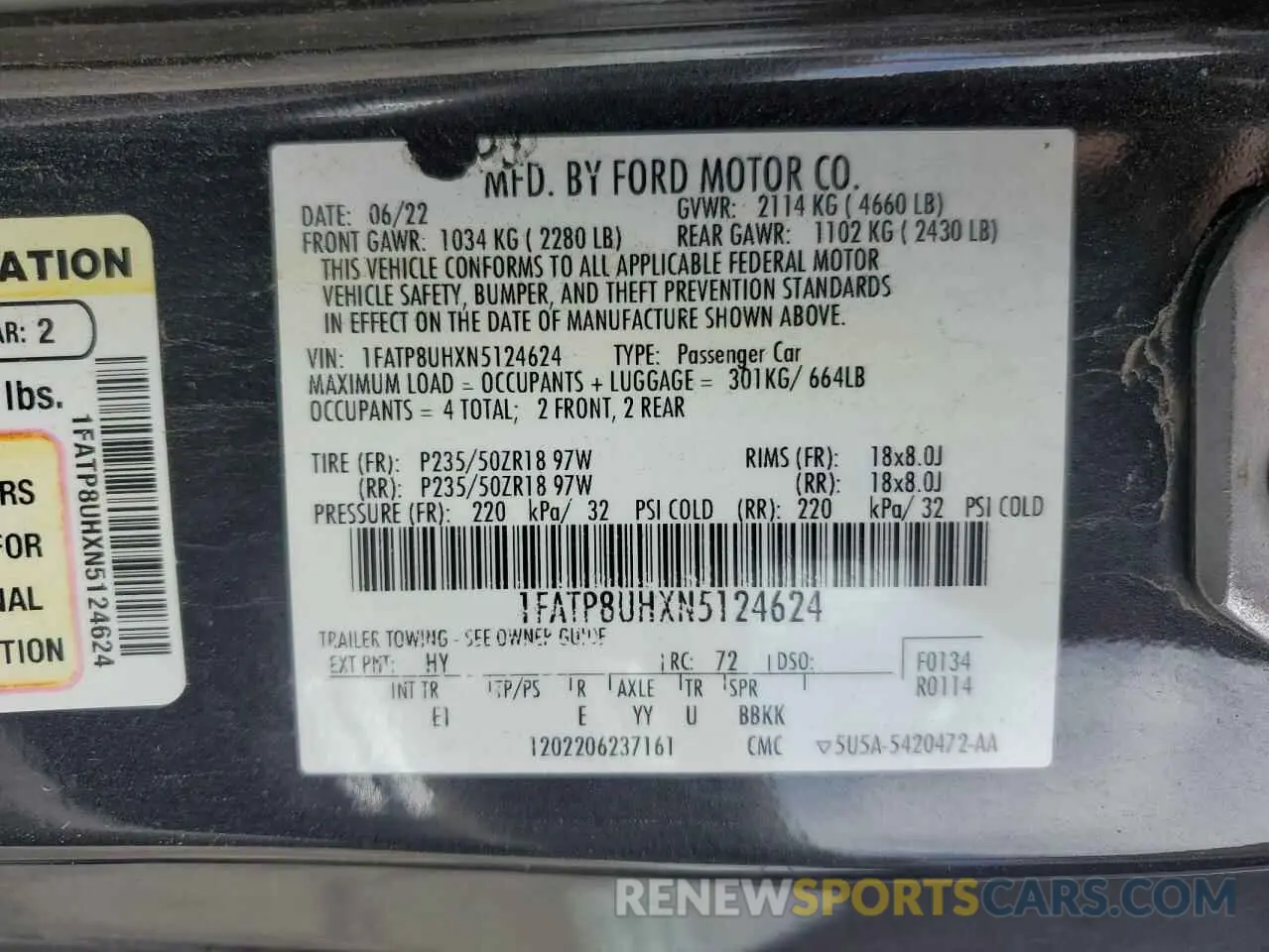 13 fotografías del automóvil dañado 1FATP8UHXN5124624 FORD ALL Models 2022