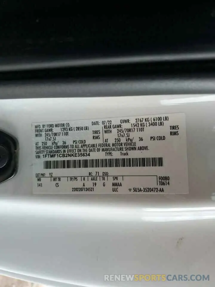 12 fotografías del automóvil dañado 1FTMF1CB2NKE35634 FORD All Models 2022