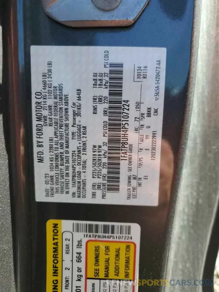 12 fotografías del automóvil dañado 1FATP8UH4P5107224 FORD ALL Models 2023