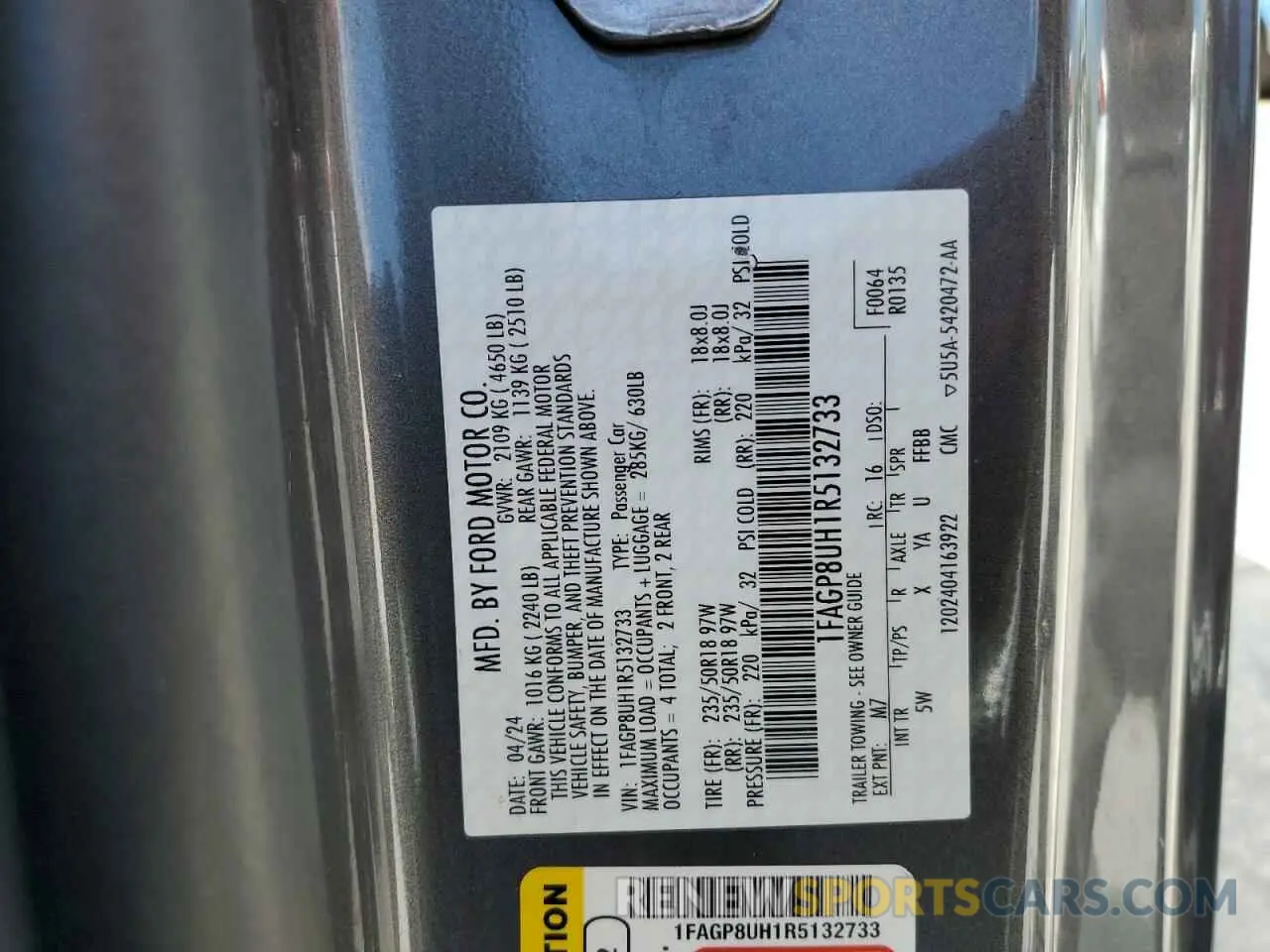 12 fotografías del automóvil dañado 1FAGP8UH1R5132733 FORD ALL Models 2024