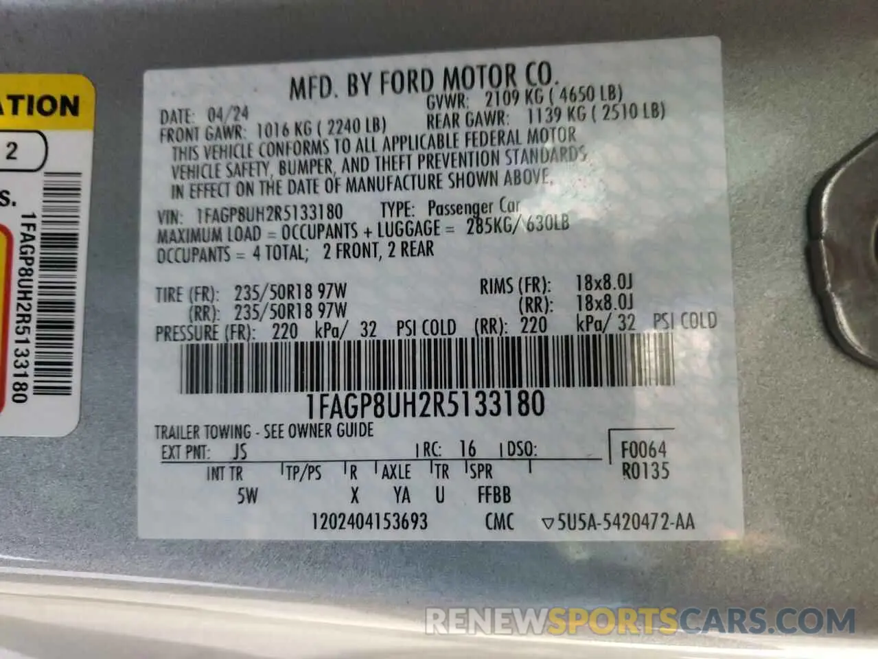 12 fotografías del automóvil dañado 1FAGP8UH2R5133180 FORD ALL Models 2024