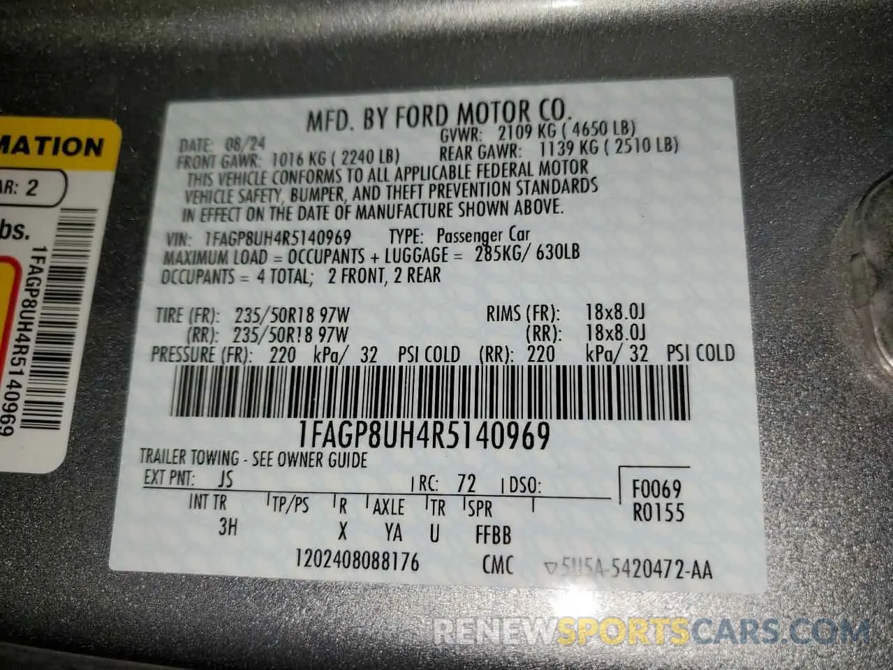 12 fotografías del automóvil dañado 1FAGP8UH4R5140969 FORD ALL Models 2024