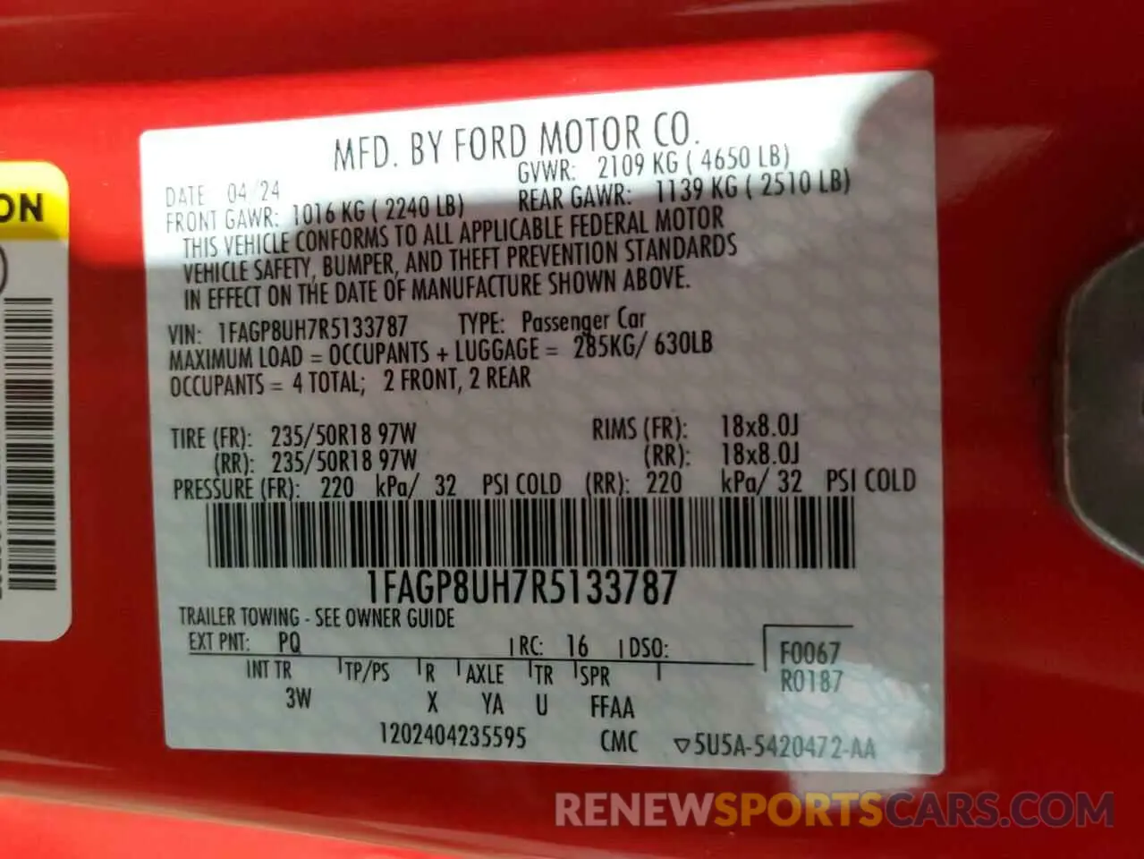 12 fotografías del automóvil dañado 1FAGP8UH7R5133787 FORD ALL Models 2024