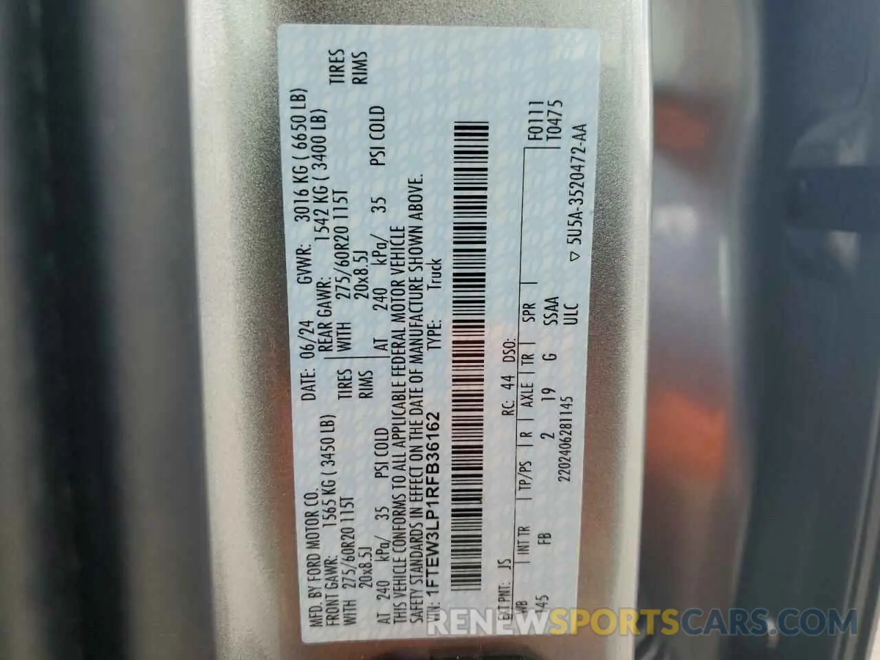 12 fotografías del automóvil dañado 1FTEW3LP1RFB36162 FORD All Models 2024