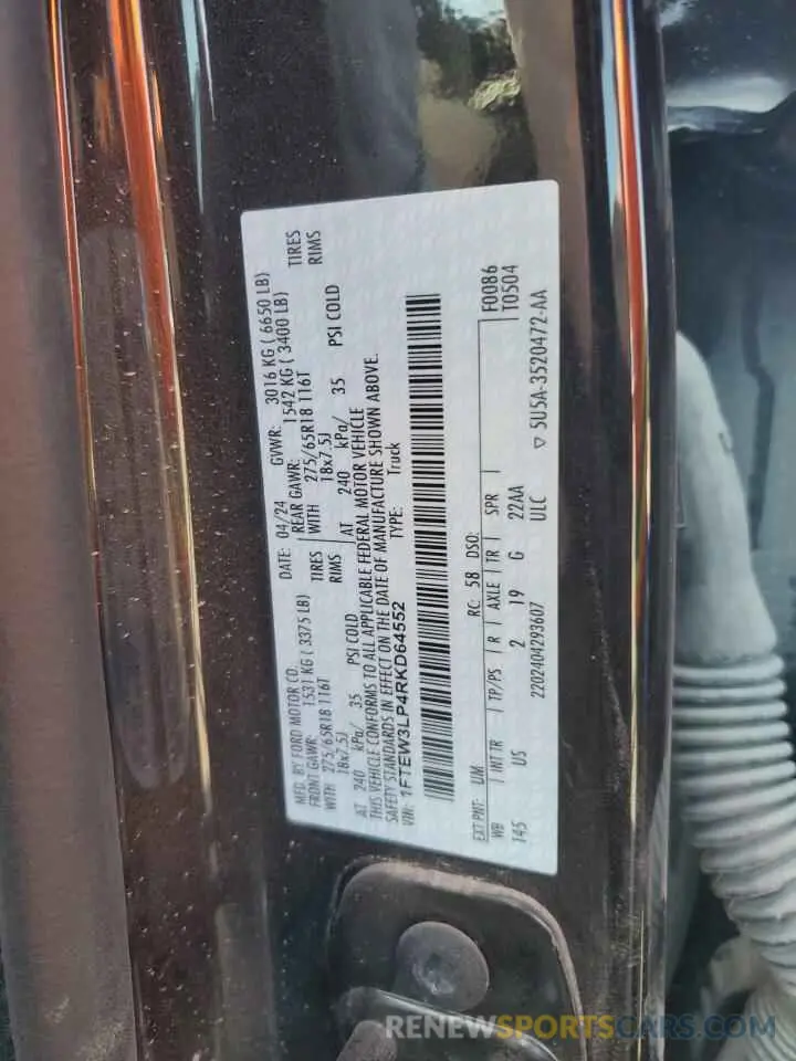 12 fotografías del automóvil dañado 1FTEW3LP4RKD64552 FORD All Models 2024