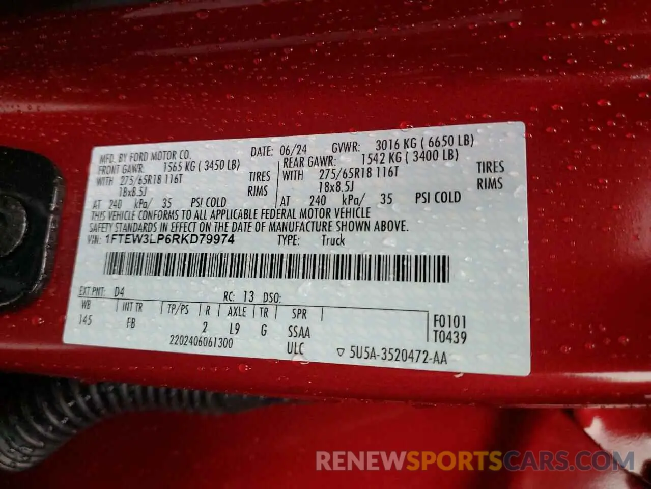 13 fotografías del automóvil dañado 1FTEW3LP6RKD79974 FORD All Models 2024