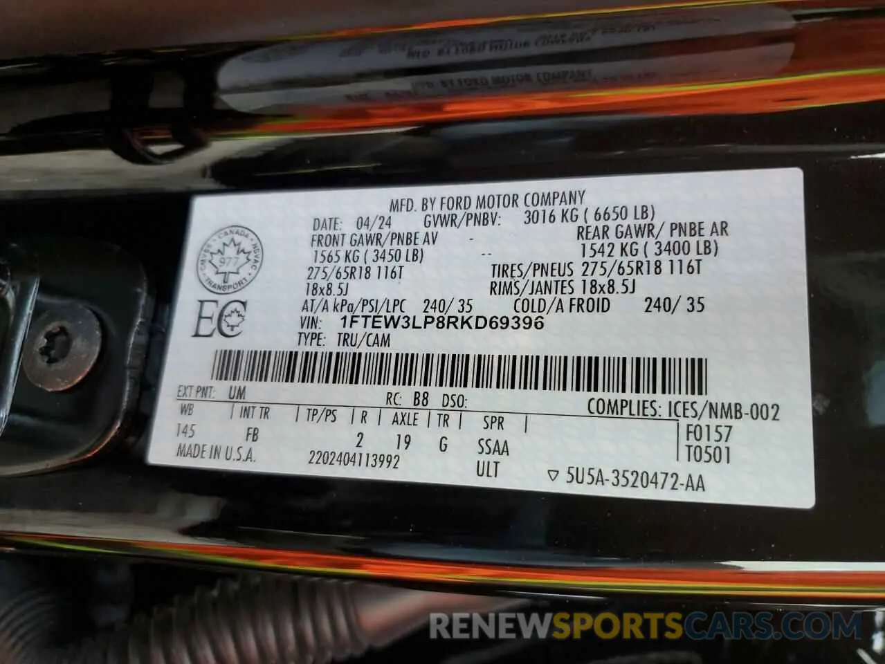13 fotografías del automóvil dañado 1FTEW3LP8RKD69396 FORD All Models 2024