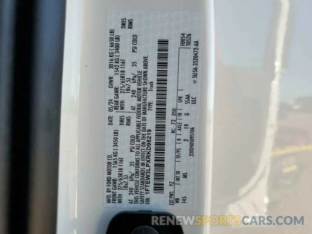 13 fotografías del automóvil dañado 1FTEW3LPXRKD98219 FORD All Models 2024