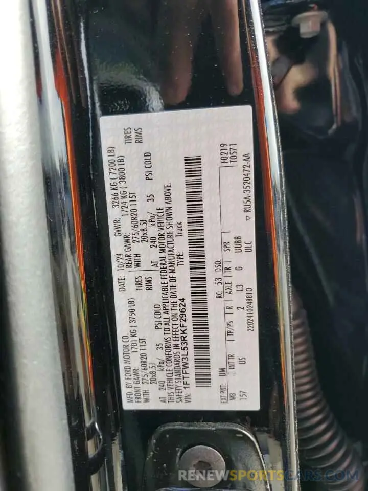 13 fotografías del automóvil dañado 1FTFW3L53RKF29624 FORD All Models 2024