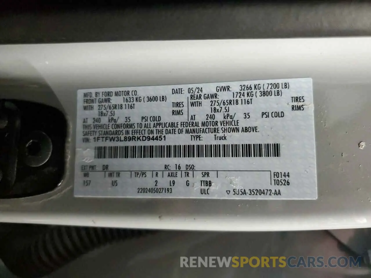 12 fotografías del automóvil dañado 1FTFW3L89RKD94451 FORD All Models 2024