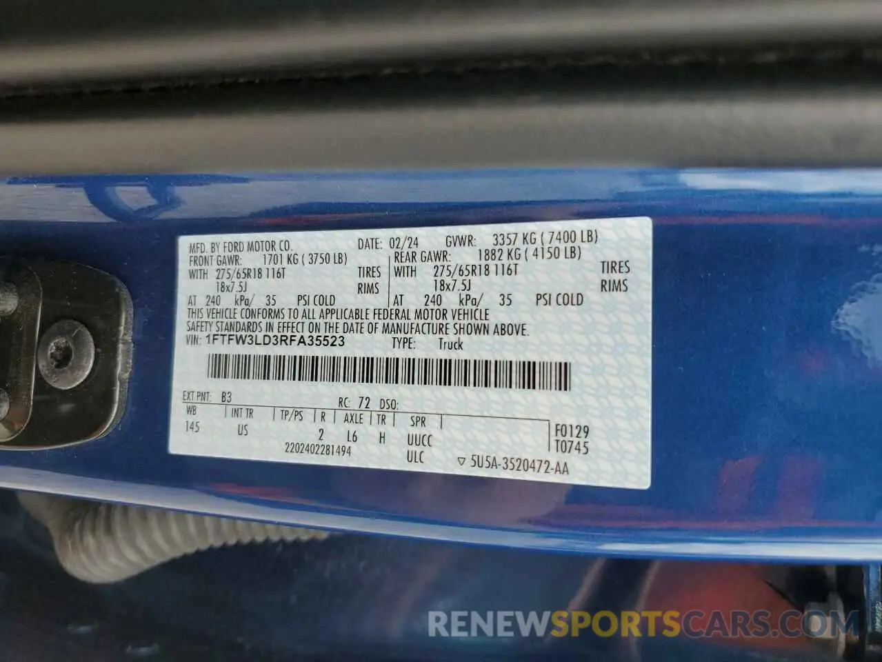 12 fotografías del automóvil dañado 1FTFW3LD3RFA35523 FORD All Models 2024