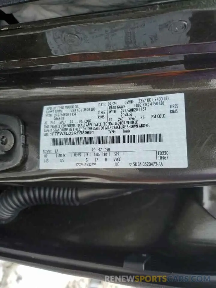 14 fotografías del automóvil dañado 1FTFW3LD3RFB80691 FORD All Models 2024