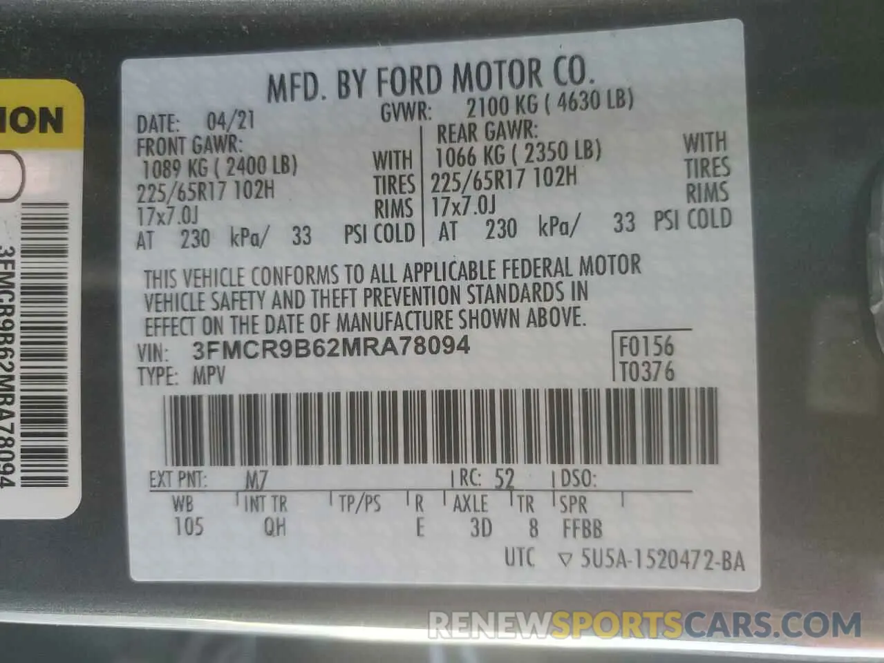 14 fotografías del automóvil dañado 3FMCR9B62MRA78094 FORD BRONCO 2021
