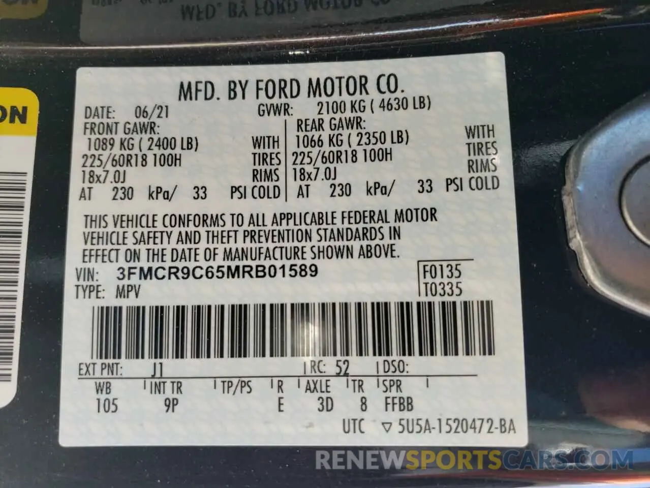 13 fotografías del automóvil dañado 3FMCR9C65MRB01589 FORD BRONCO 2021
