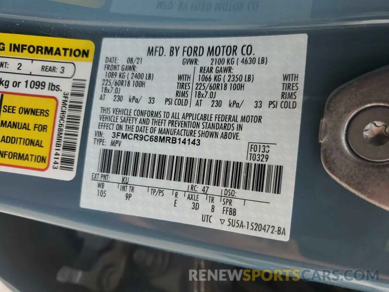 14 fotografías del automóvil dañado 3FMCR9C68MRB14143 FORD BRONCO 2021