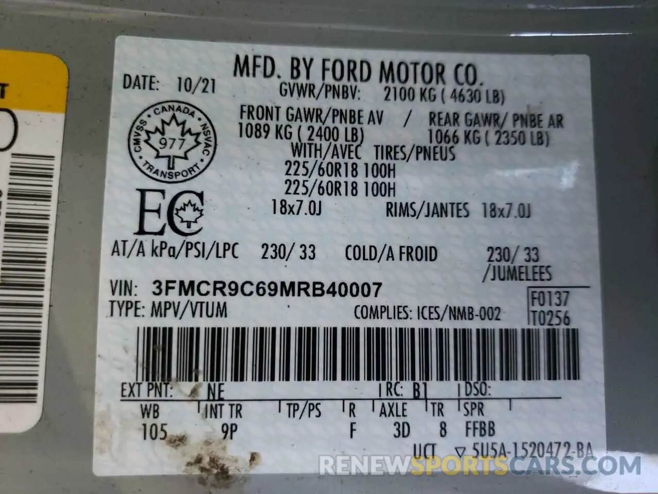 13 fotografías del automóvil dañado 3FMCR9C69MRB40007 FORD BRONCO 2021