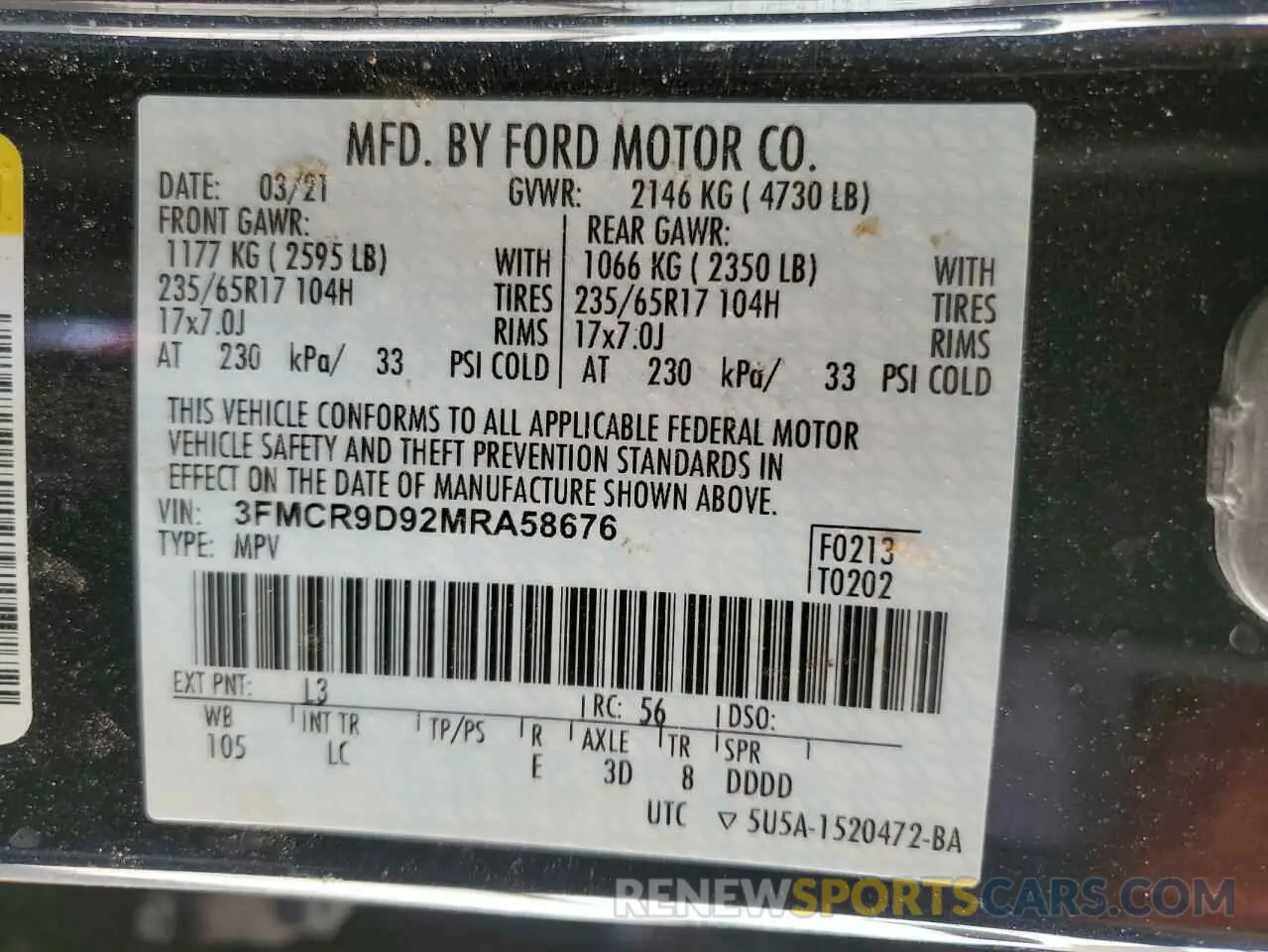 13 fotografías del automóvil dañado 3FMCR9D92MRA58676 FORD BRONCO 2021