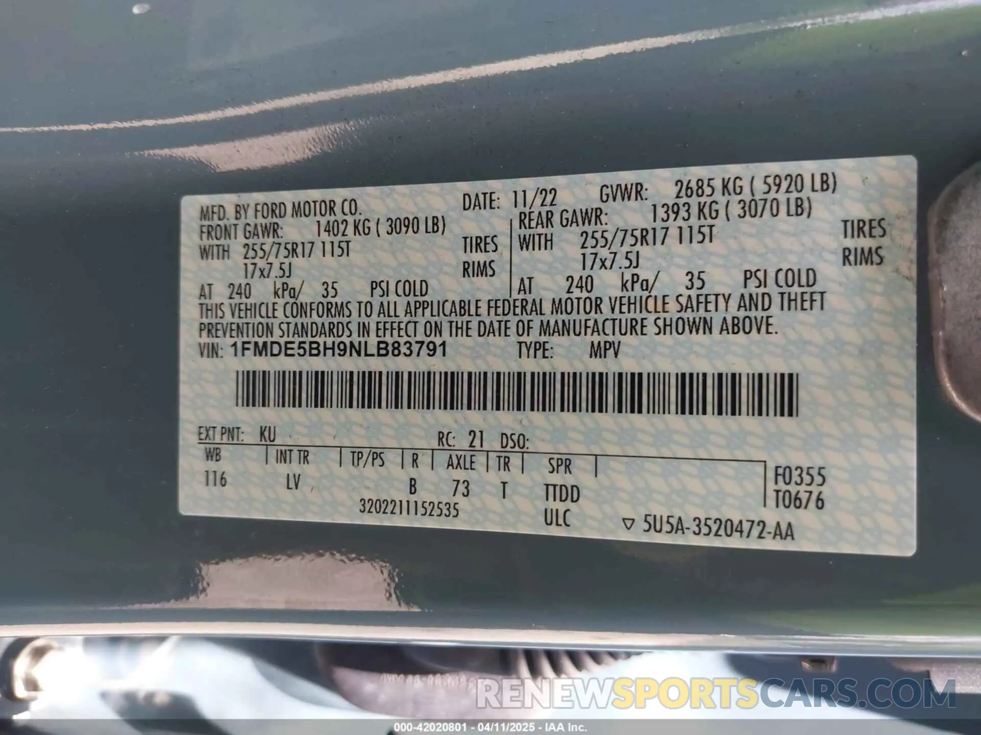 9 fotografías del automóvil dañado 1FMDE5BH9NLB83791 FORD BRONCO 2022