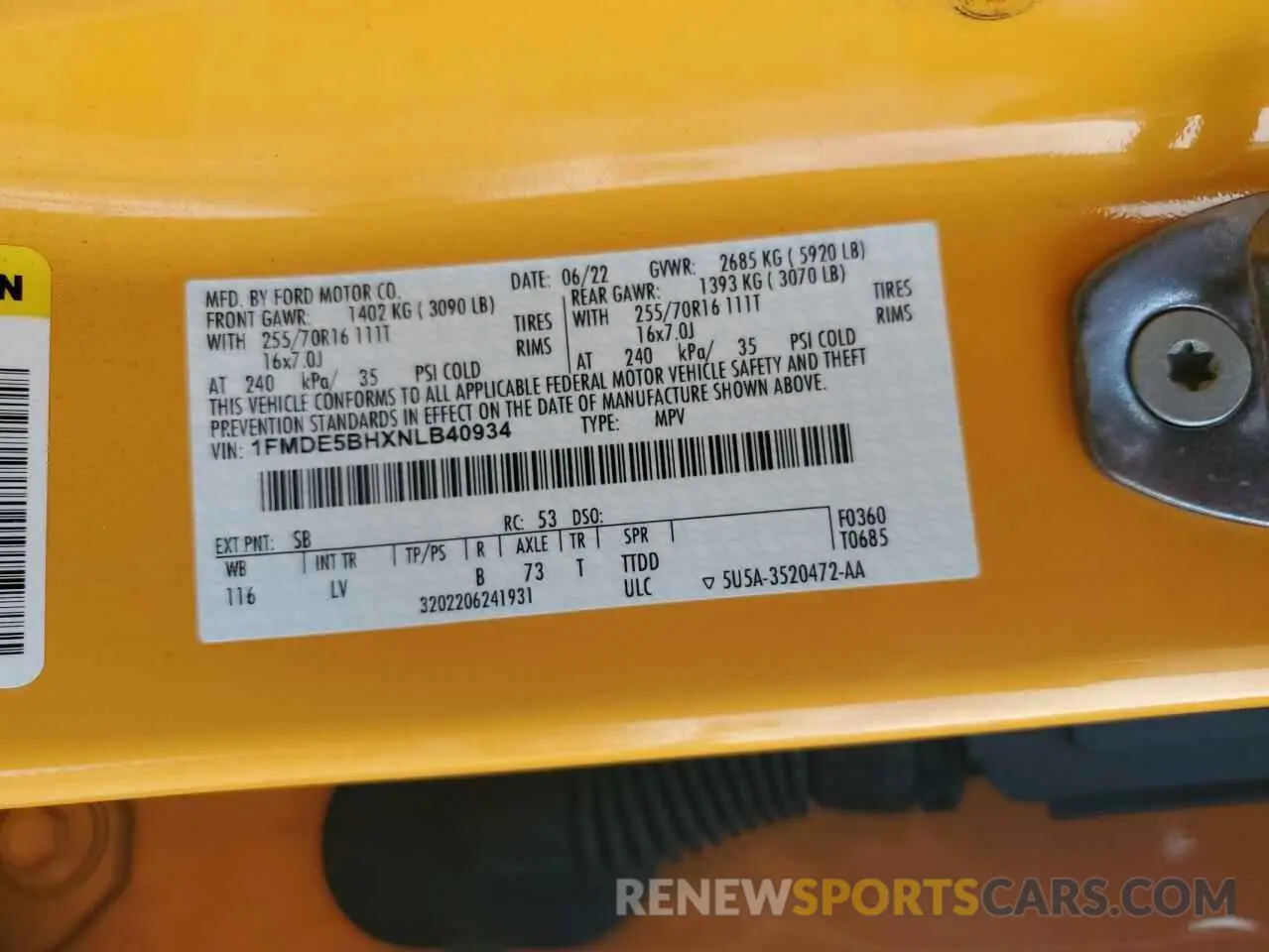 14 fotografías del automóvil dañado 1FMDE5BHXNLB40934 FORD BRONCO 2022