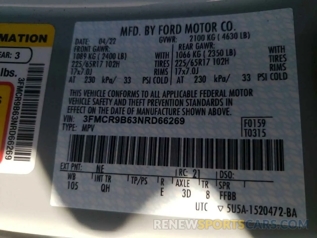 13 fotografías del automóvil dañado 3FMCR9B63NRD66269 FORD BRONCO 2022