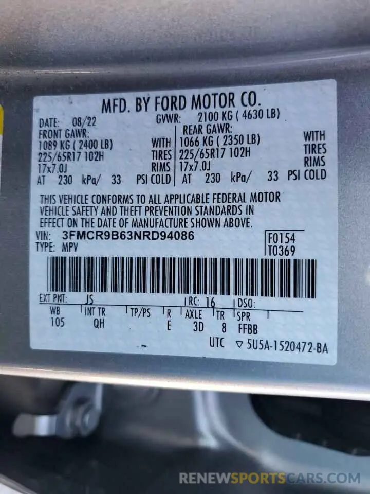14 fotografías del automóvil dañado 3FMCR9B63NRD94086 FORD BRONCO 2022