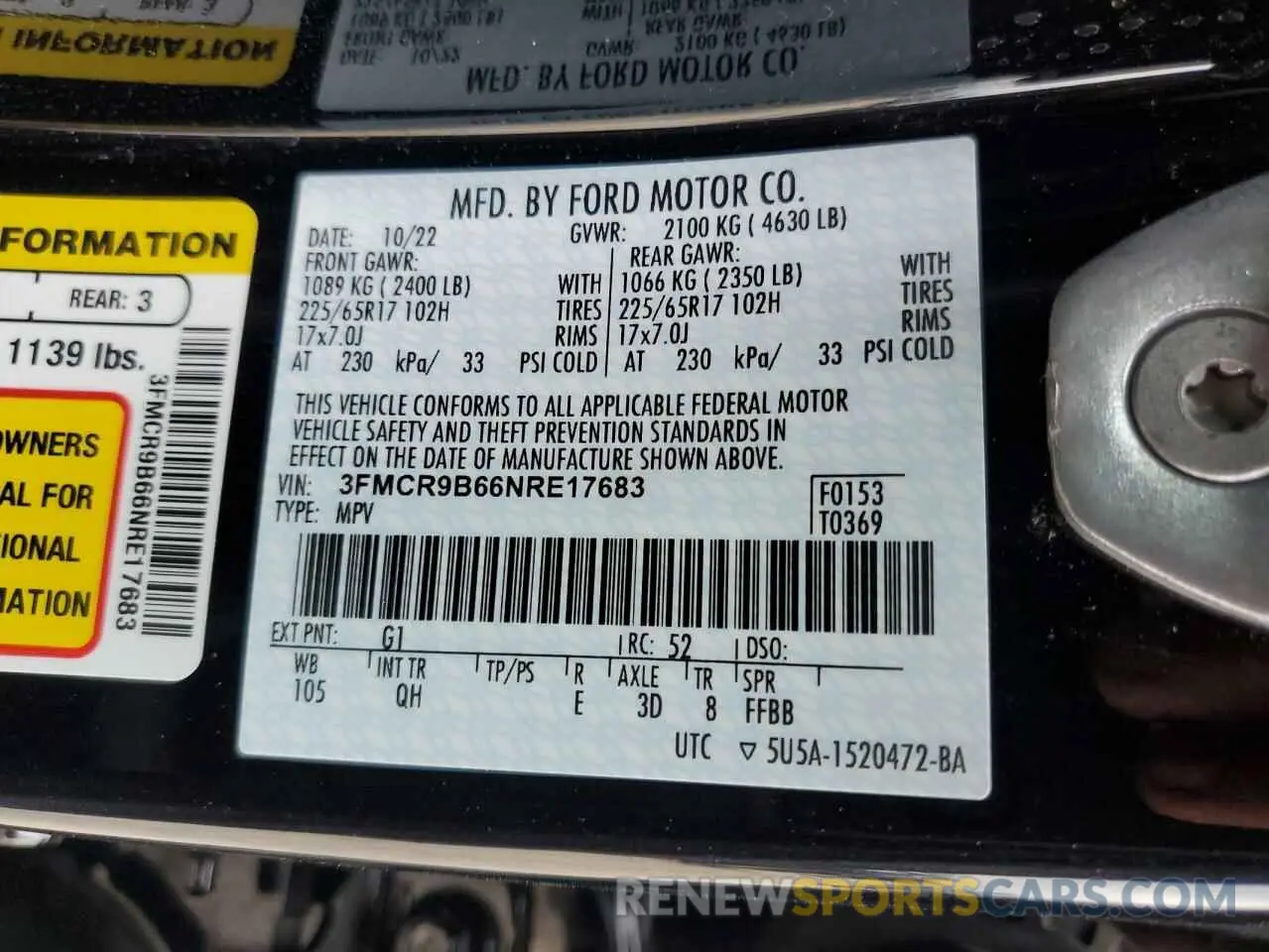 13 fotografías del automóvil dañado 3FMCR9B66NRE17683 FORD BRONCO 2022